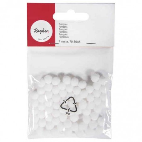 Rayher - Blister de 70 pompons - Blanc - 7 mm