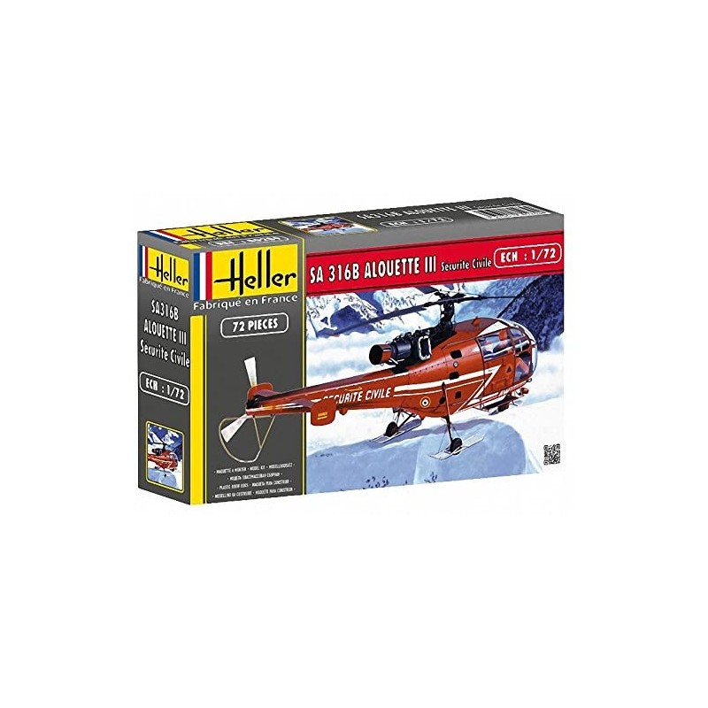 Heller - Maquette - Hélicoptère - Aerospatiale Alouette III sécurité civile