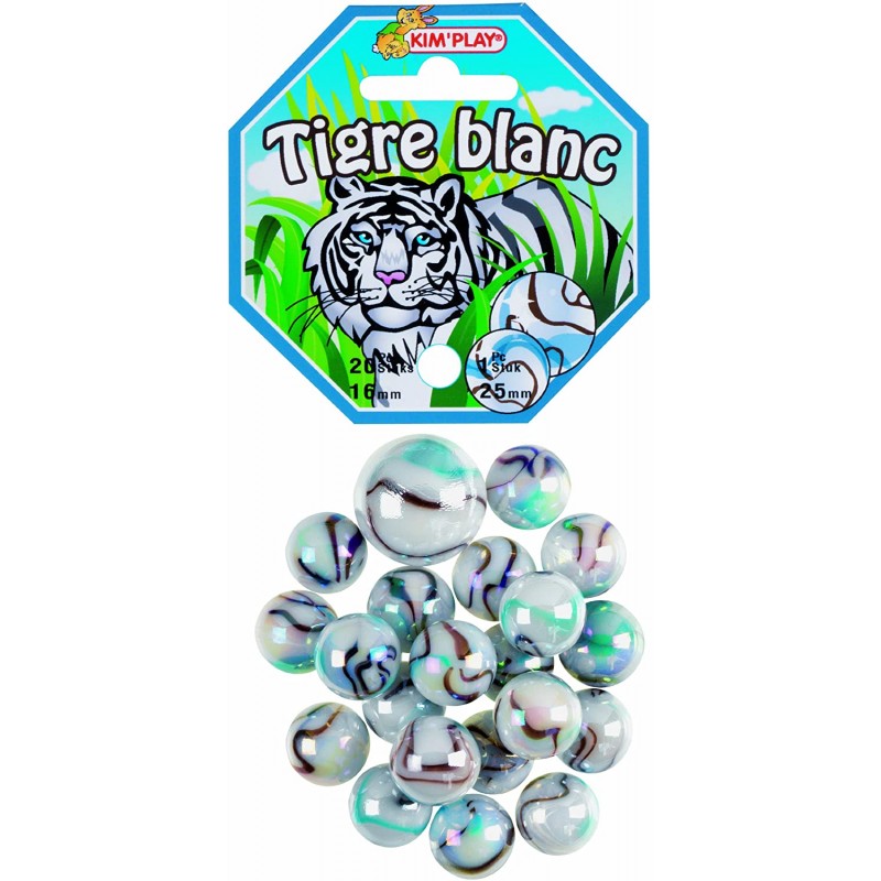 Kim Play - Filet de 20 billes et 1 calot - Tigre blanc