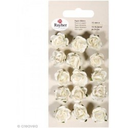 Rayher - Blister de 15 fleurs roses en papier - Blanc - 15 mm