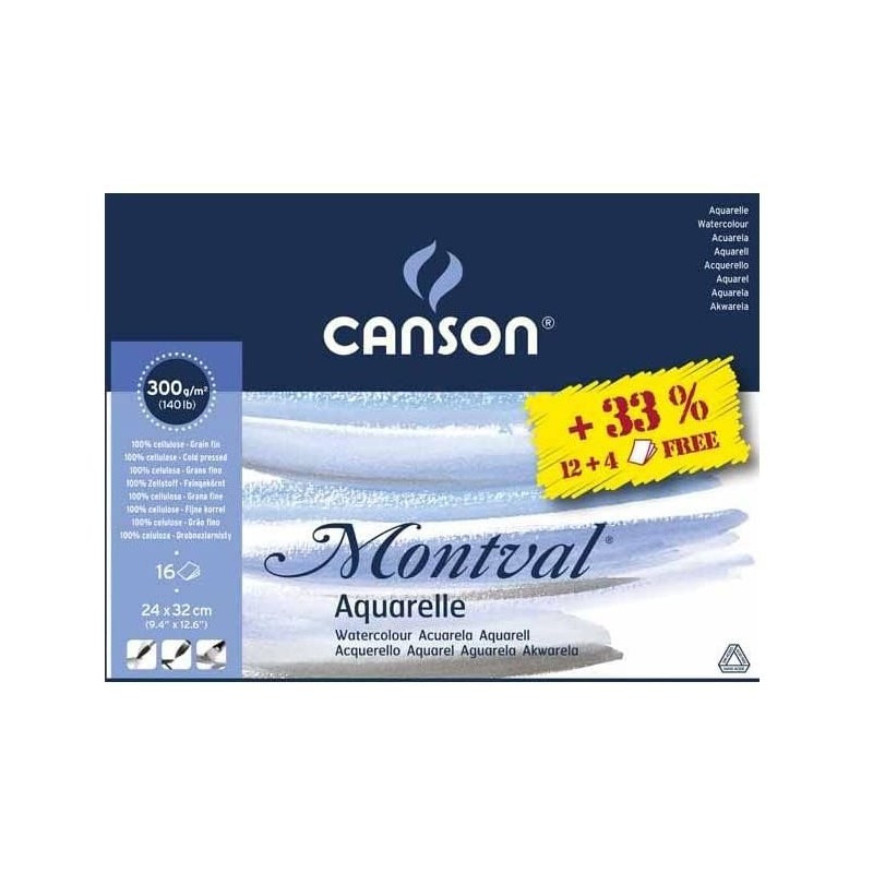 Canson - Beaux arts - Bloc collé Montval grain fin - 12 feuilles - 24x32 cm - 300 g/m2