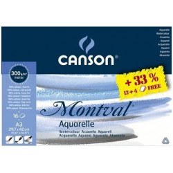 Canson - Beaux arts - Bloc collé Montval grain fin - 12 feuilles - A3 - 300 g/m2