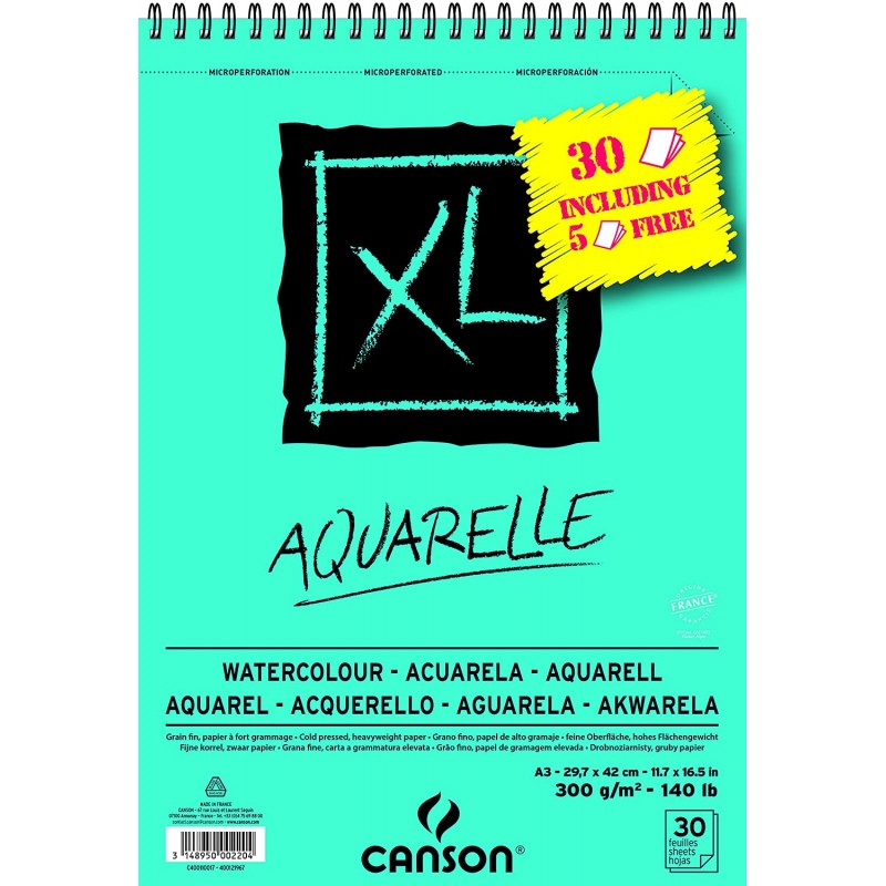 Canson - Beaux arts - Bloc XL à spirales - Aquarelle - A3 - 30 feuilles - 300 g/m2