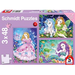 Schmidt - Puzzle 3x48 pièces - Princesse, fée et sirène