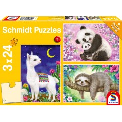 Schmidt - Puzzle 3x24 pièces - Panda, lama et paresseux