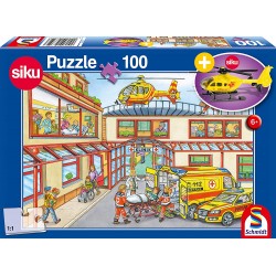 Schmidt - Puzzle 100 pièces - Hélicoptère de sauvetage avec véhicule Siku