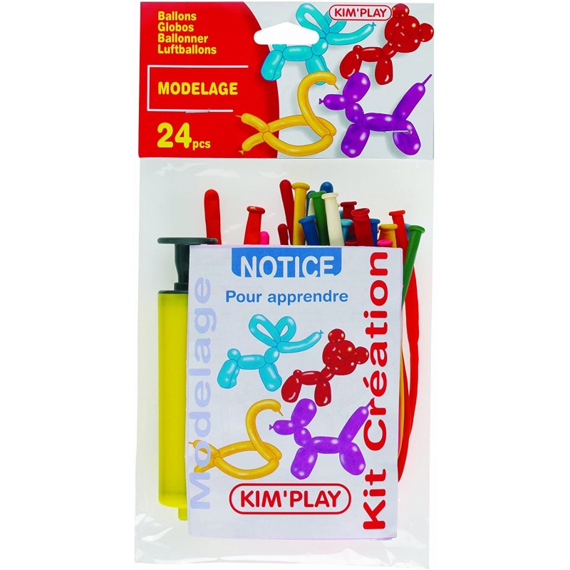 Kim Play - Sachet de 24 ballons à modeler - Avec pompe à gonfler et instructions