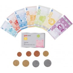 Goki - Jeu d'imitation - Blister d'argent factice avec pièces, billets et carte bancaire