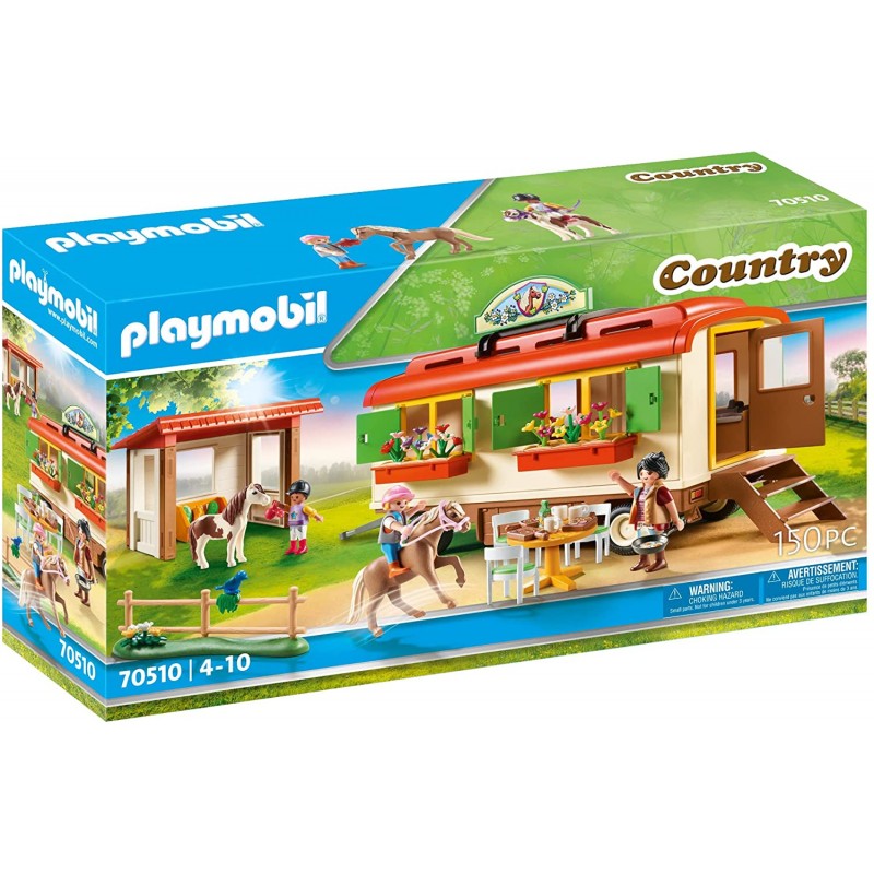 Playmobil - 70510 - Les poneys - Box de poneys et roulotte