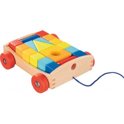 Goki - Jeu d'éveil - Chariot à tirer avec 20 cubes et blocs