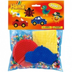 Hama - Perles - 4413 - Taille Midi - 3000 perles et 4 plaques ronde carrée hexagonale et voiture