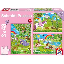 Schmidt - Puzzle 3x48 pièces - Princesse dans le jardin du château