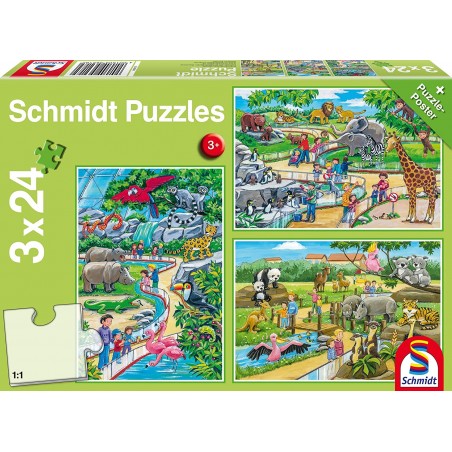 Schmidt - Puzzle 3x24 pièces - Journée au zoo