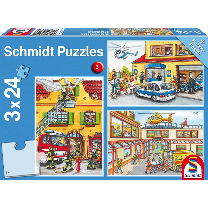 Schmidt - Puzzle 3x24 pièces - Pompiers et police