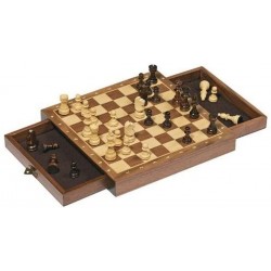 Goki - Jeu de société - Jeu d'échecs magnétiques avec tiroir de rangement - En bois