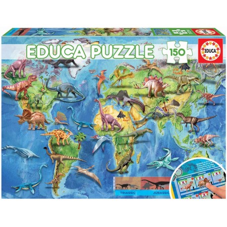 Educa - Puzzle 150 pièces - Mappemonde des dinosaures