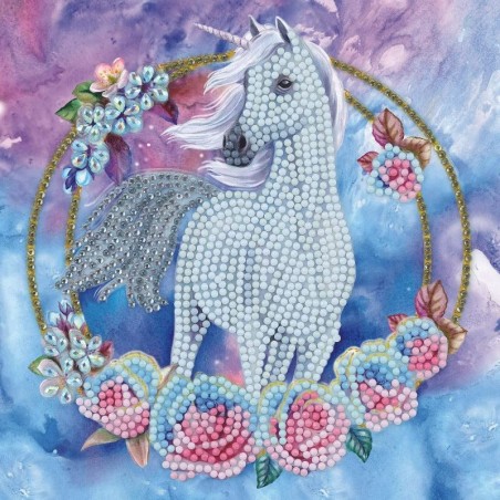 OZ - Loisirs créatifs - Crystal Art - Kit carte broderie diamant 18x18cm Licorne en fleurs