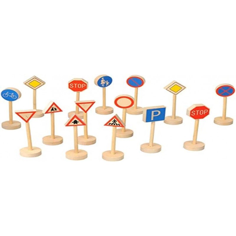 Goki - Jouet en bois - Panneaux de signalisation routiers