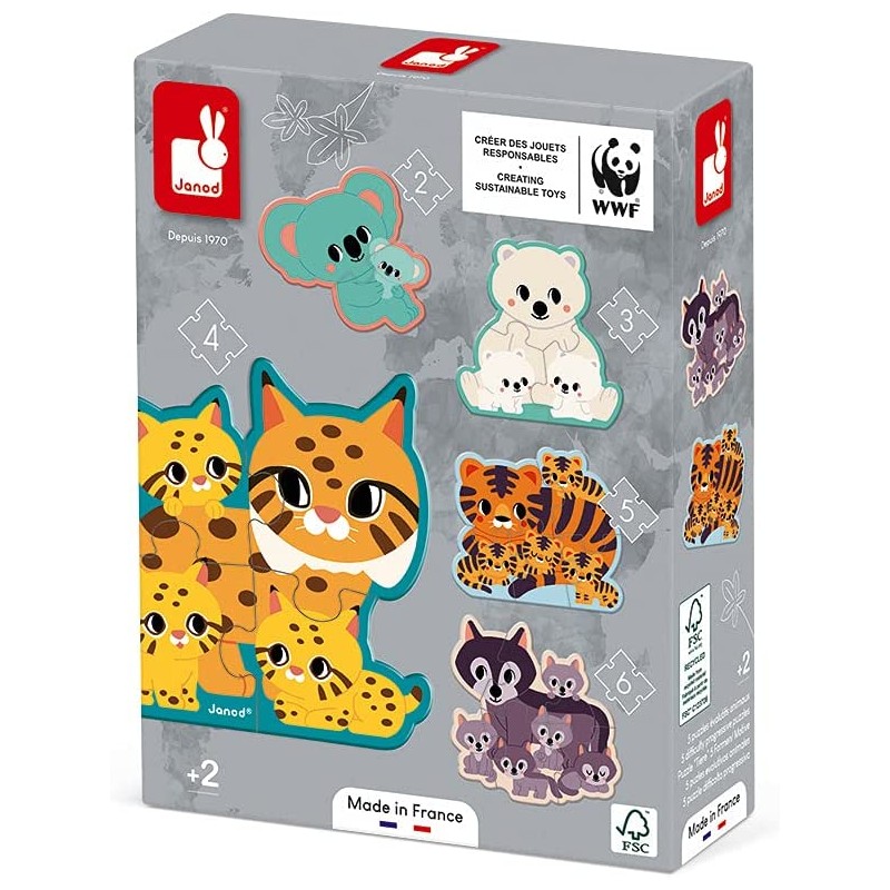 Janod - 5 Puzzles évolutifs - Animaux - 2 à 6 Pièces