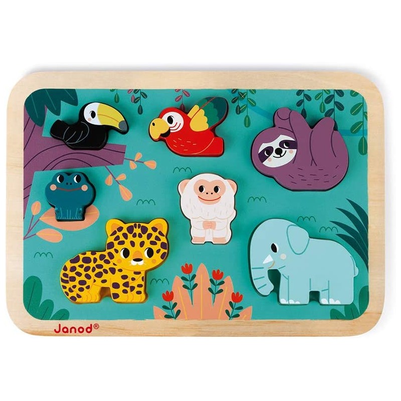 Janod - Chunky puzzle en bois - Jungle - 7 Pièces