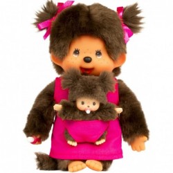 Bandai - Peluche Monchhichi - Kiki Maman et bébé rose - 20 cm