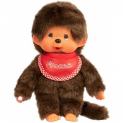 Bandai - Peluche Monchhichi - Kiki garçon avec bavoir rouge - 20 cm