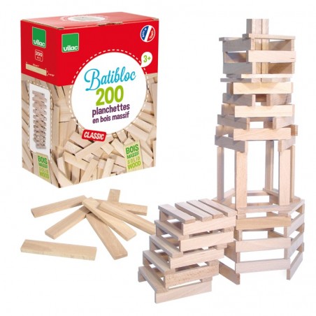 Vilac - Jeu de construction en bois - Batibloc - 200 planchettes en bois