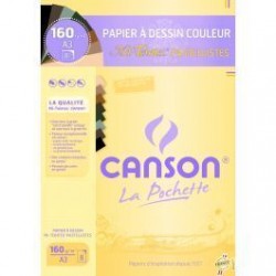 Canson - Beaux arts - Pochette de papier couleur mi-teintes pastel - 8 feuilles - A3 - 160 g/m2