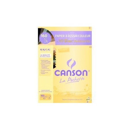Canson - Beaux arts - Pochette de papier couleur mi-teintes pastel - 8 feuilles - A3 - 160 g/m2
