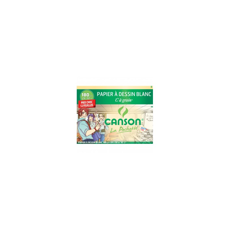 Canson - Beaux arts - Pochette de papier à dessin - 12 feuilles - 24x32 cm - 180 g/m2