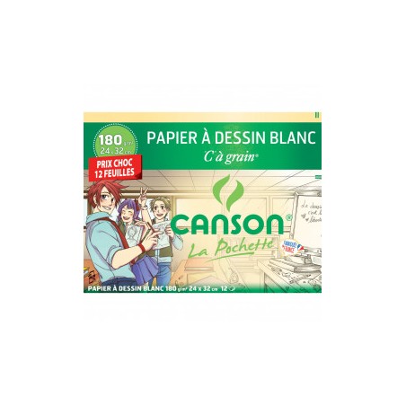 Pochette de 12 feuilles de papier Canson C à Grain 24 x 32 cm