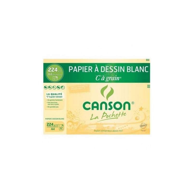 Canson - Beaux arts - Pochette de papier à dessin blanc - 12 feuilles - A4 - 224 g/m2