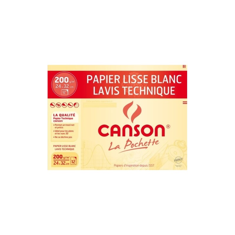 Canson - Beaux arts - Pochette de papier Lavis Technique - 12 feuilles - 24x32 cm - 200 g/m2