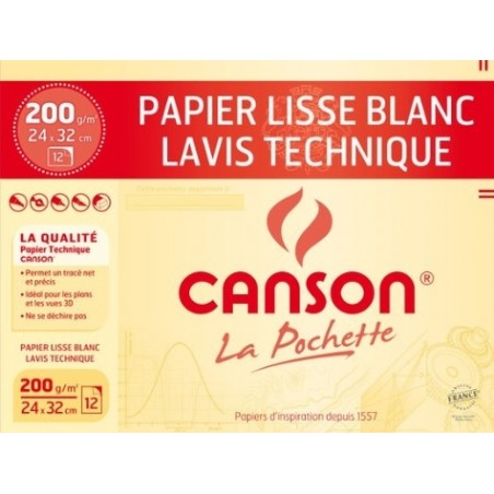 Canson - Beaux arts - Pochette de papier Lavis Technique - 12 feuilles - 24x32 cm - 200 g/m2