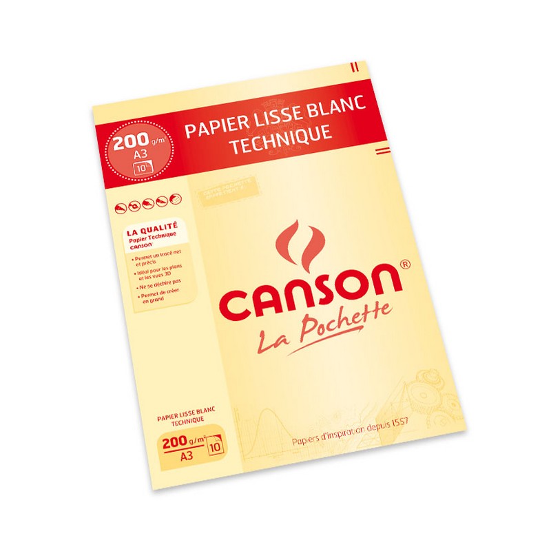 Canson - Beaux arts - Pochette de papier technique - 10 feuilles - A3 - 200 g/m2