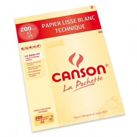 Canson - Beaux arts - Pochette de papier technique - 10 feuilles - A3 - 200 g/m2