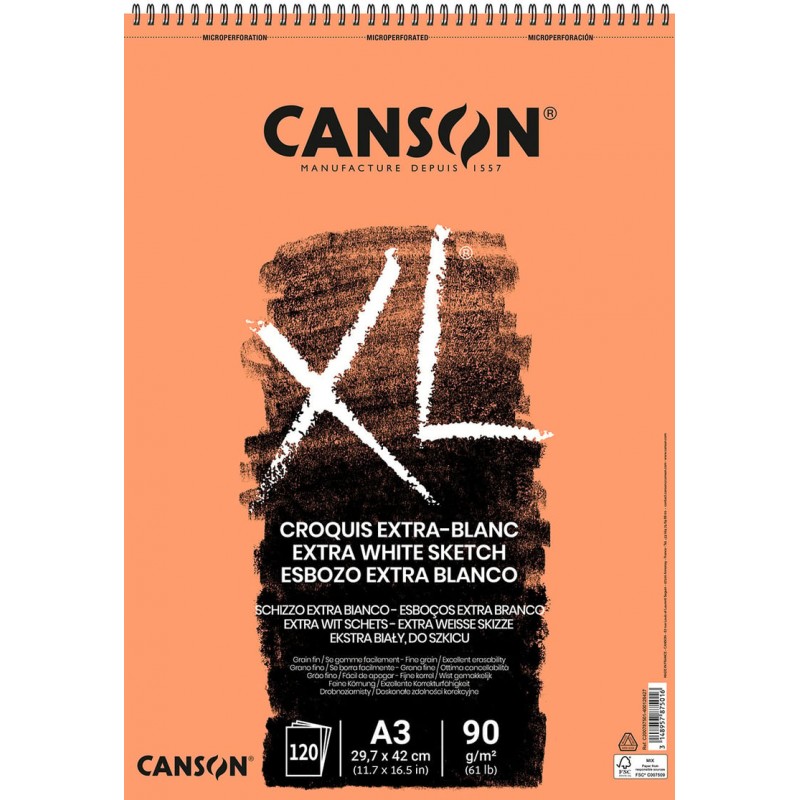 Canson - Beaux arts - Bloc XL de papier croquis extra blanc - 120