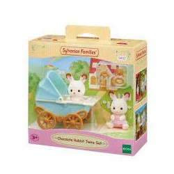 Sylvanian Families - 5432 - Les jumeaux lapin chocolat et leur poussette double