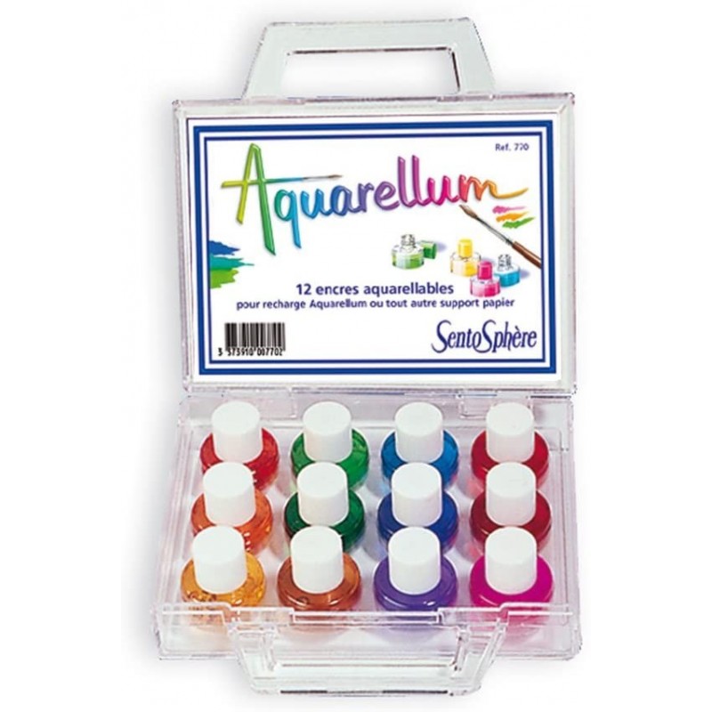 Sentosphère - 770 - Accessoires - Valisette de 12 pots d'encre aquarellum