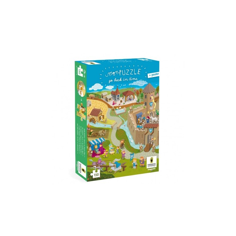 Pirouette Cacahouète - Puzzle 150 pièces - Moyen âge et château - Puzzle à superposer sur le poster