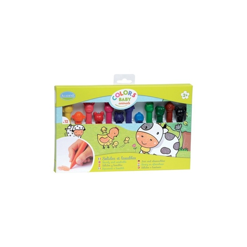 Aladine - 12 crayons de cire en forme d'animaux