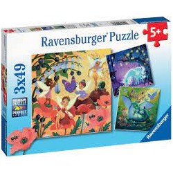 Ravensburger - Puzzles 3x49 pièces - Licorne, dragon et fée
