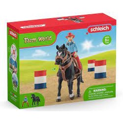 Schleich - 42576 - Farm World - Cowgirl et Tonneaux de Racing