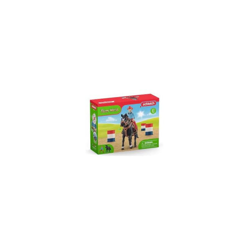 Schleich - 42576 - Farm World - Cowgirl et Tonneaux de Racing