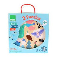 Vilac - Coffret de 3 puzzles en bois - 3x16 pièces - Terre, mer et ciel