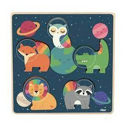 Vilac - Puzzle premier âge - Encastrement tactile - Animaux dans l'espace