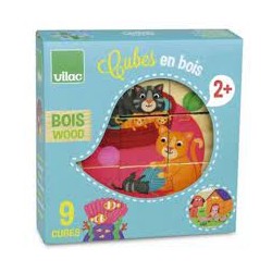 Vilac - Premier âge - 9 cubes puzzle en bois - Animaux