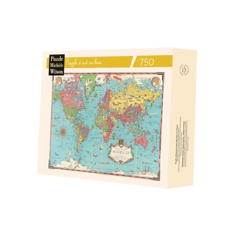 Michèle Wilson - Puzzle d'art en bois - 750 pièces - Carte du Monde illustrée