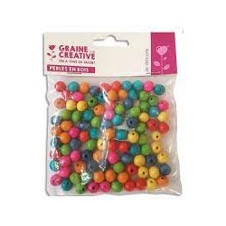 Sachet de 100 perles en bois colorées assorties - diamètre 10 mm - trou 2mm