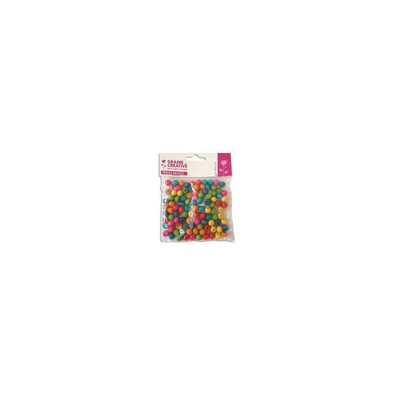 Sachet de 100 perles en bois colorées assorties - diamètre 10 mm - trou 2mm